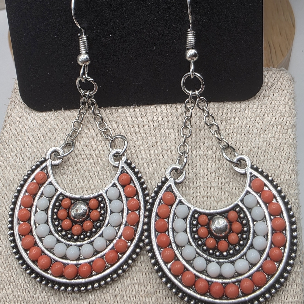 Paparazzi Silver and Red Beaded Hoop Earrings (777)